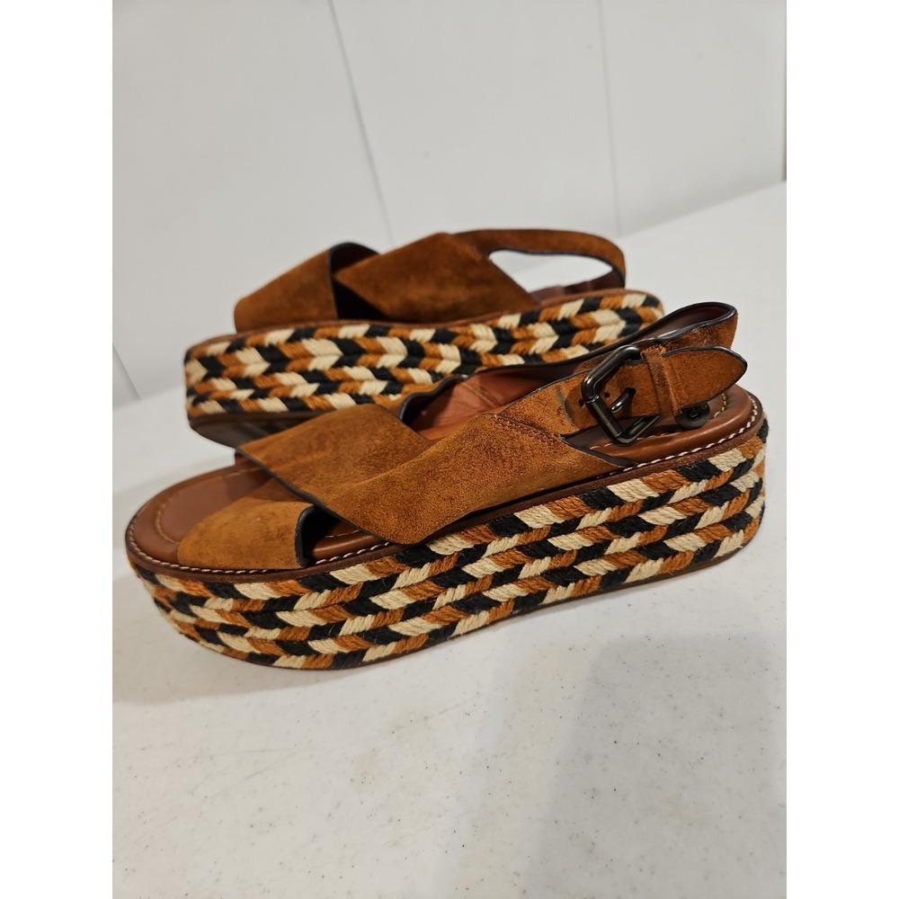 COACH Suede Platform Wedge Sandals Brown Womens Size 8 B Excellent Condition